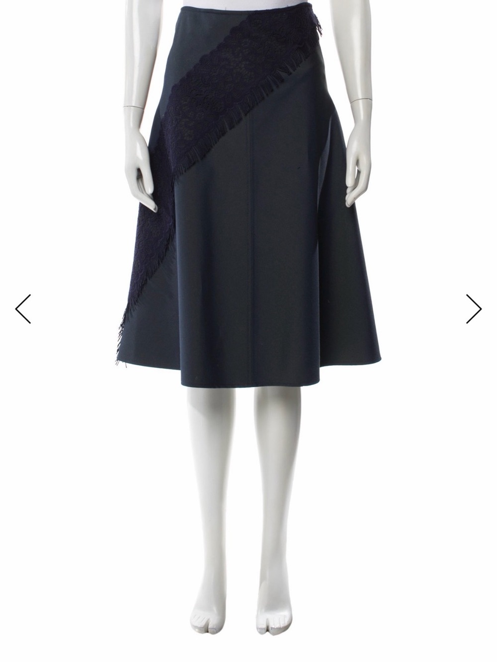 Golden Goose Navy A-Line Skirt with Diagonal Fringe Lace